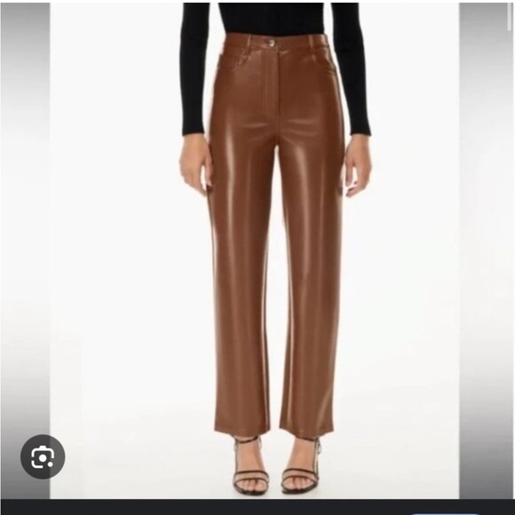 Wilfred by ARITZIA Melina Cropped Vegan Leather Pant Patina Brown 4 - Picture 1 of 6